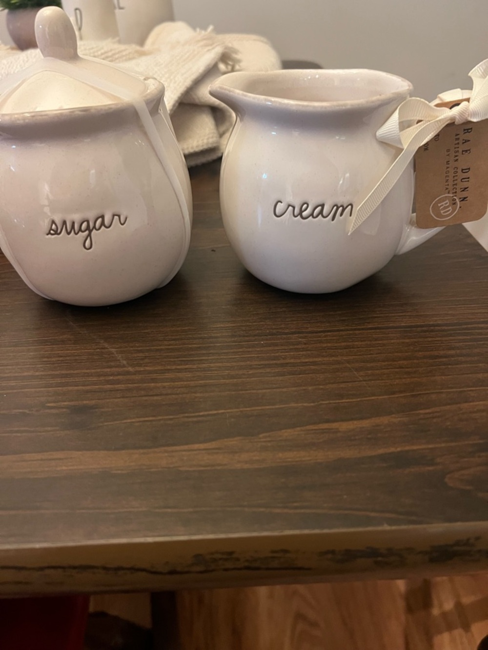 Rae Dunn Cream and White Ceramic Sugar Jar & Creamer Set